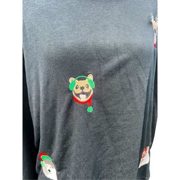 Jane + Delancey Embroidered Dog Sweatshirt XL black Pullover Christmas Frenchie - Picture 3 of 7